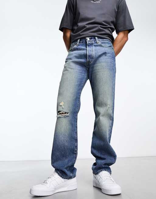 Vaqueros de corte recto original con lavado azul medio y diseño desgarrado '93 501 de Levi's