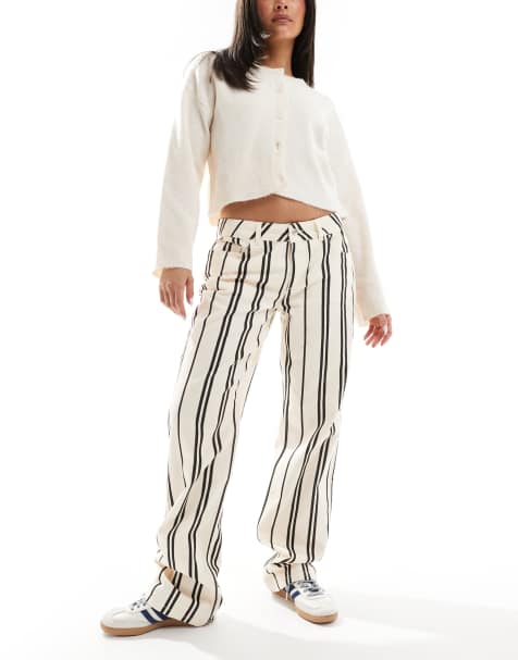 Vaqueros de corte slim y talle bajo con rayas monocromáticas de ASOS DESIGN - view 1