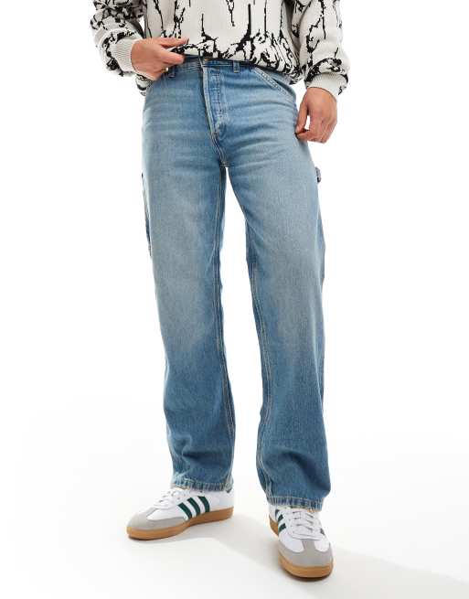 Vaqueros de corte suelto y estilo carpintero con lavado azul medio vintage Eddie de Jack & Jones