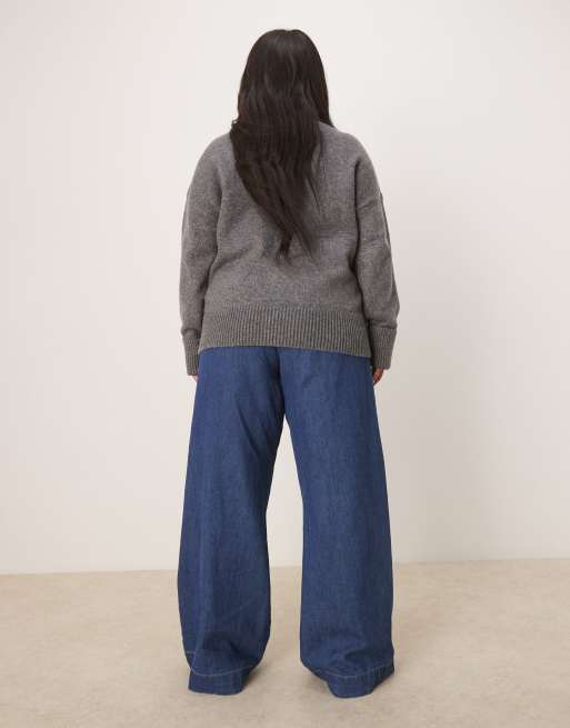 Vaqueros de pernera ancha con acabado enjuagado y parte delantera lisa de tejido suave de ASOS DESIGN Curve, 2 de 5