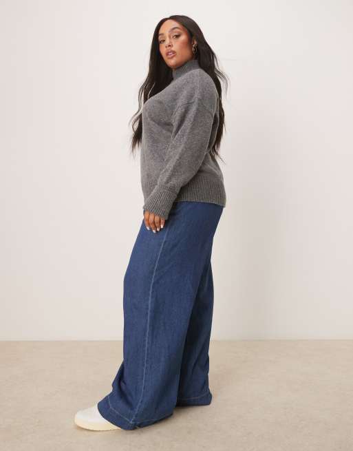 Vaqueros de pernera ancha con acabado enjuagado y parte delantera lisa de tejido suave de ASOS DESIGN Curve, 3 de 5