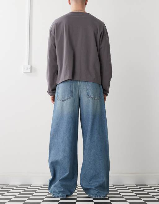 COLLUSION X003 wide leg jeans in midwash blue