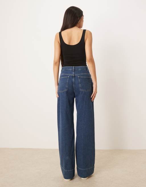 Vaqueros de pernera ancha con lavado oscuro y bajos vueltos anchos de ASOS DESIGN (parte de un conjunto), 3 de 5