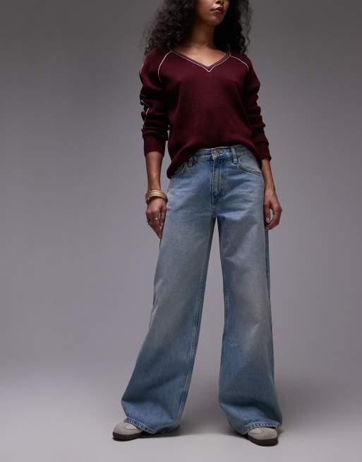 Vaqueros de pernera ancha y talle medio con acabado descolorido Horizon de Topshop