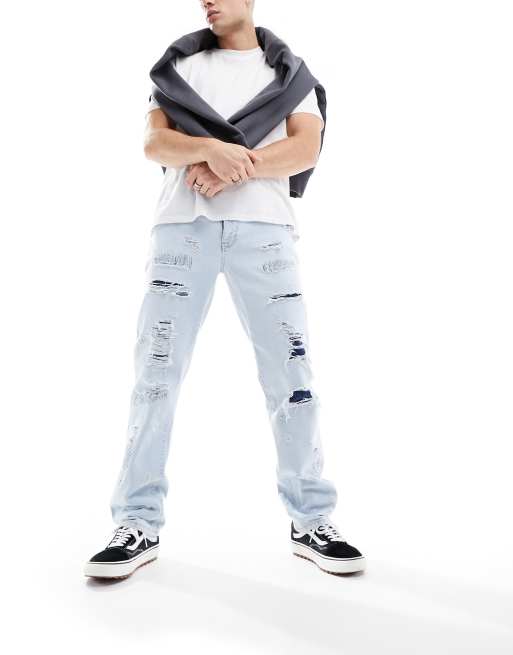 Vaqueros de pernera recta con lavado azul claro y detalle de roturas de ASOS DESIGN