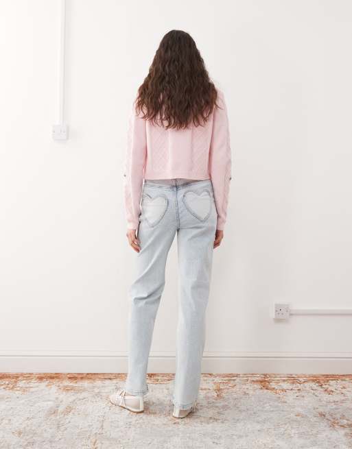 Vaqueros de pernera recta con lavado descolorido helado y bolsillos en forma de corazón de Miss Selfridge, 2 de 5