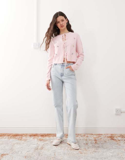 Vaqueros de pernera recta con lavado descolorido helado y bolsillos en forma de corazón de Miss Selfridge