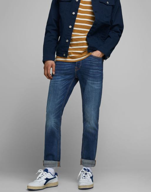 Vaqueros de pernera recta con lavado oscuro descolorido Tim de Jack & Jones