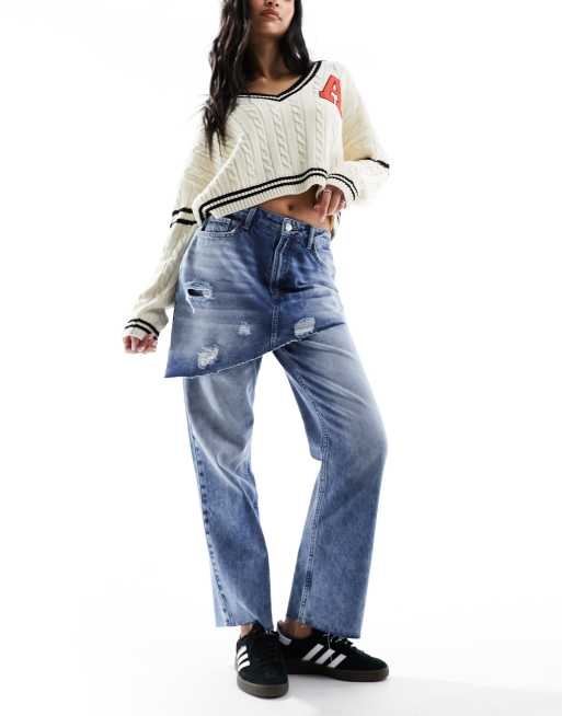 Vaqueros de pernera recta con minifalda superpuesta de Miss Selfridge