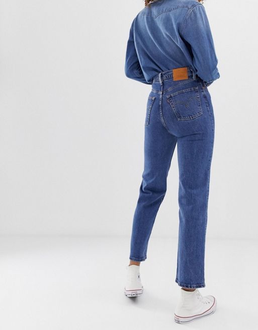 Jeans Rectos Tobilleros Ribcage (talla Grande) - Azul
