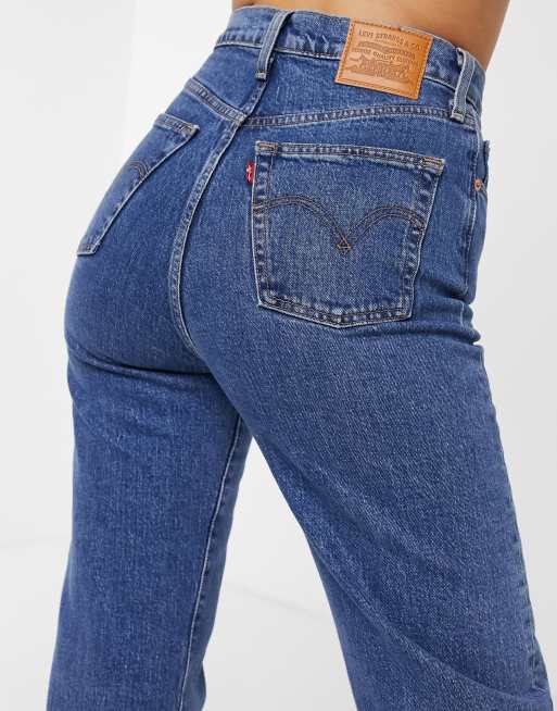 Vaqueros de pernera recta tobilleros en azul lavado oscuro Ribcage de Levi's, 3 de 4