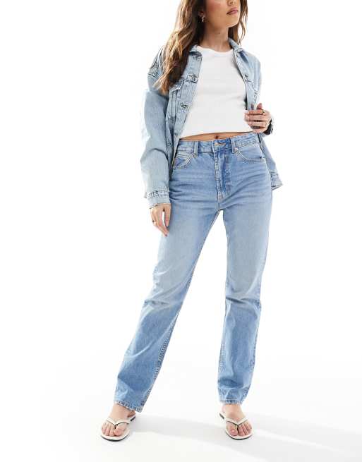 Vaqueros de talle medio y corte recto con lavado claro de ASOS DESIGN