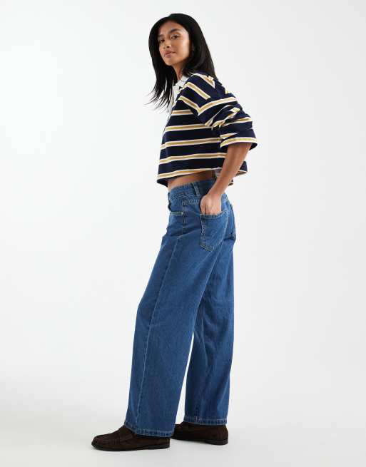 Vaqueros de talle medio y pernera recta con lavado azul medio Kirsa de Vero Moda Petite, 3 de 5