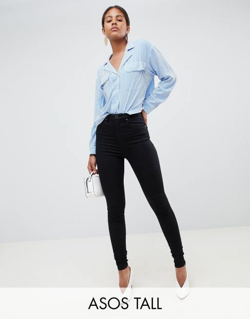 Vaqueros de tiro alto en negro limpio SCULPT ME Premium de ASOS DESIGN TALL