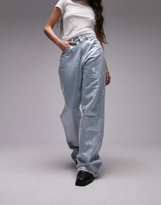 Vaqueros descoloridos de lentejuelas de Topshop