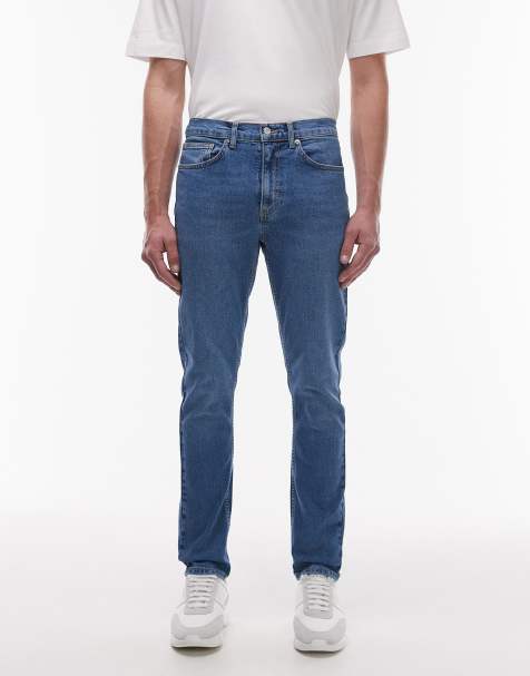 Vaqueros elásticos de corte pitillo con lavado azul medio de Topman - view 1