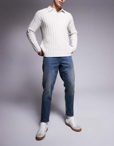 Vaqueros elásticos de corte tapered con lavado medio tintado de ASOS DESIGN - view 1