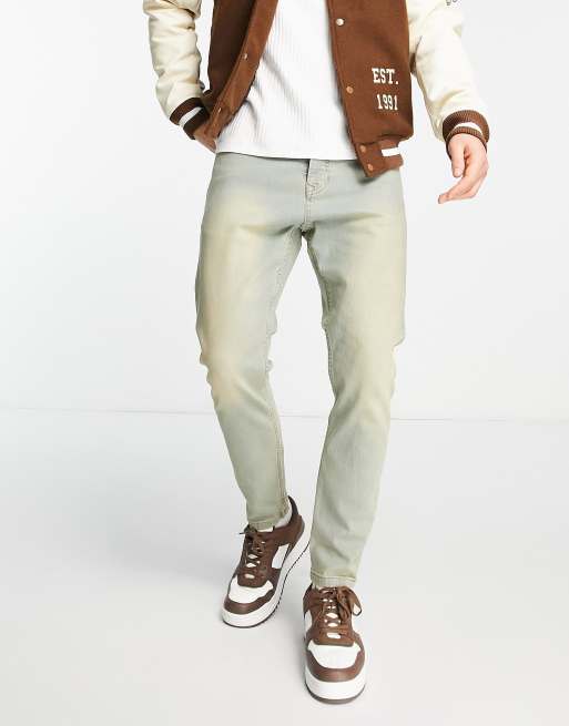 Vaqueros elásticos tintados con reflejo verde deslucido de corte tapered de Topman 