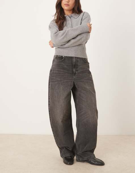 Vaqueros gris carbón lavado de talle alto y pernera barrel de ASOS DESIGN - view 1