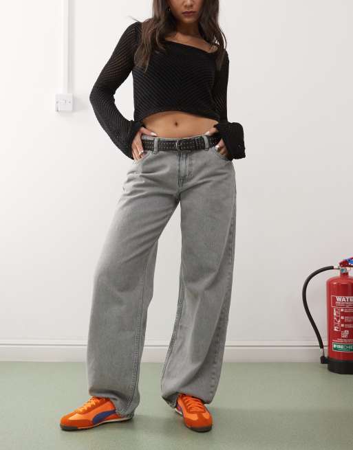 Vaqueros gris ceniza lavado holgados de talle bajo y pernera recta ancha Hill de Dr Denim