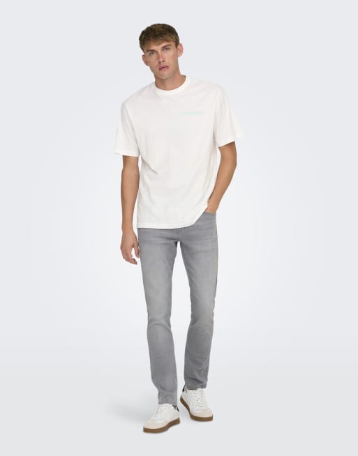 Vaqueros gris claro de corte slim de ONLY & SONS