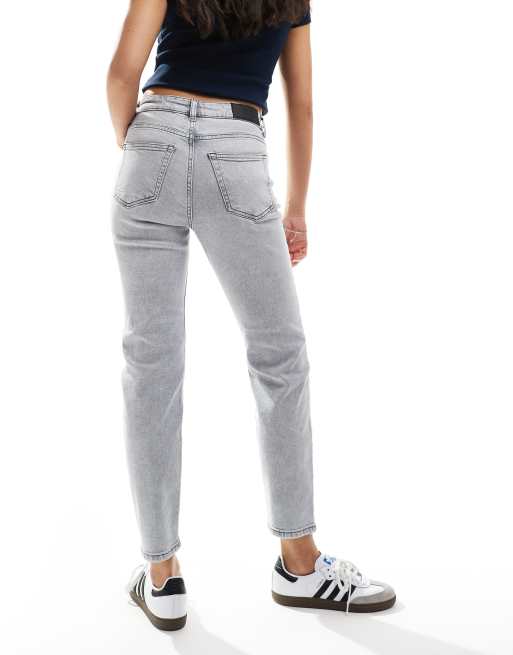 Vaqueros gris claro lavado de talle alto y pernera recta slim Moni de Noisy May, 2 de 5