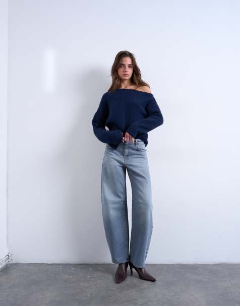 Vaqueros gris de corte barrel y talle medio de Topshop - view 1