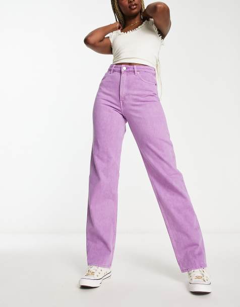 Pantalones vaqueros gruesos y cálidos para mujer, pantalones de mezclilla  de vellón morado para mujer, jeans elásticos de invierno de cintura alta