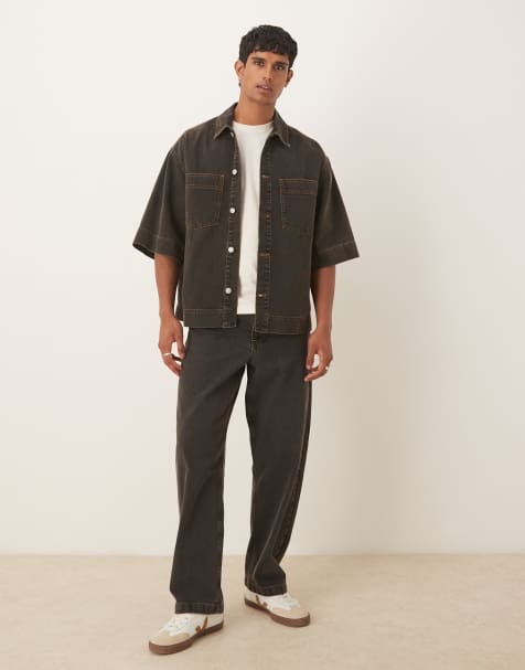 Vaqueros marrón lavado de corte recto suelto de ASOS DESIGN (parte de un conjunto) - view 1