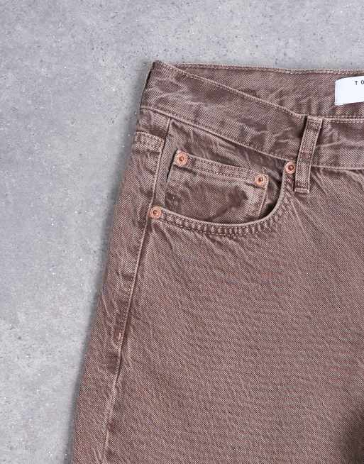 Vaqueros marrón nutria de talle bajo y corte holgado con detalle regulable Cinch de Topshop, 5 de 7
