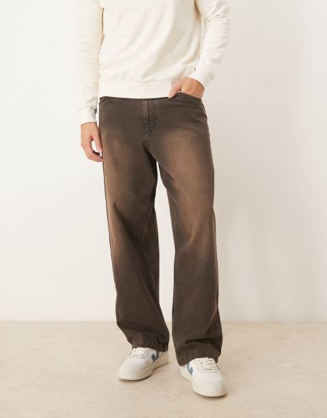 Vaqueros marrones de corte recto suelto con lavado ácido de ASOS DESIGN - view 1