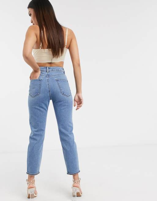 Vaqueros mom de corte slim y talle alto con lavado oscuro Farleigh de ASOS DESIGN - MBLUE, 2 de 4