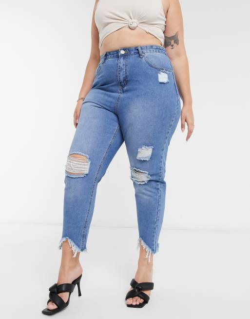 Vaqueros Mom desgastados azules medio de Yours, 4 de 4