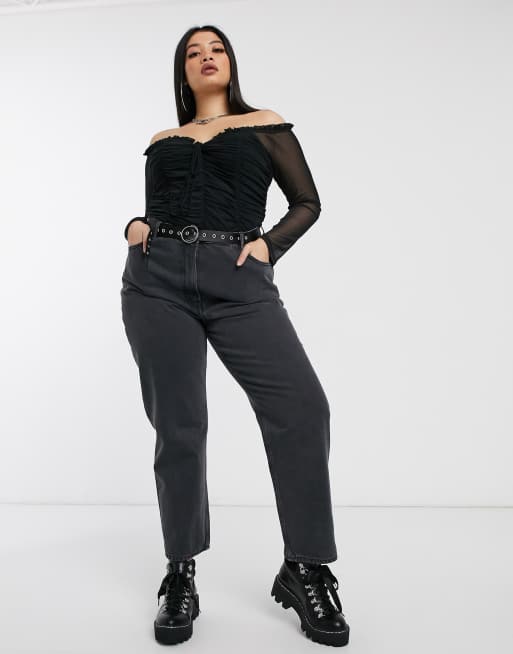 Vaqueros Mom en negro desgastado de COLLUSION x006 Plus, 4 de 4