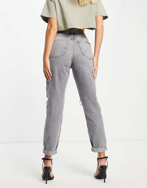 Vaqueros mom grises de talle alto con detalle rasgado de River Island, 4 de 4