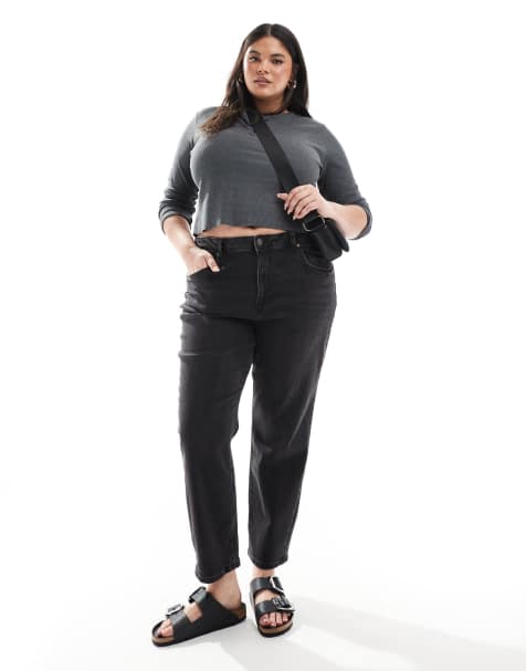 Vaqueros mom negro lavado cómodos de corte slim de ASOS DESIGN Curve - view 1