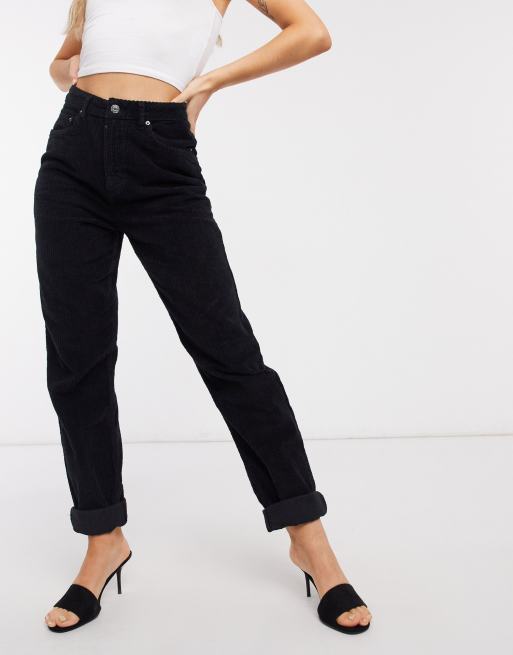 Vaqueros mom negros holgados de tiro alto de pana de ASOS DESIGN