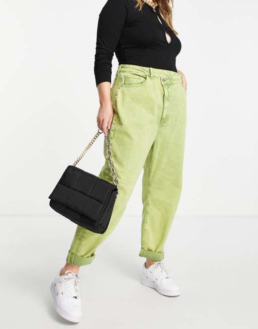 Vaqueros mom verde luminoso de talle alto con lavado ácido de River Island Plus, 4 de 4