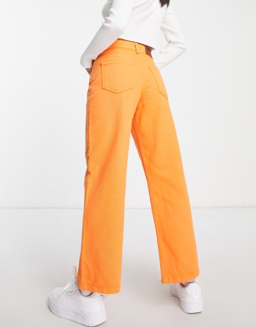 Vaqueros naranja vibrante de pernera ancha y talle medio de Noisy May Petite, 2 de 4