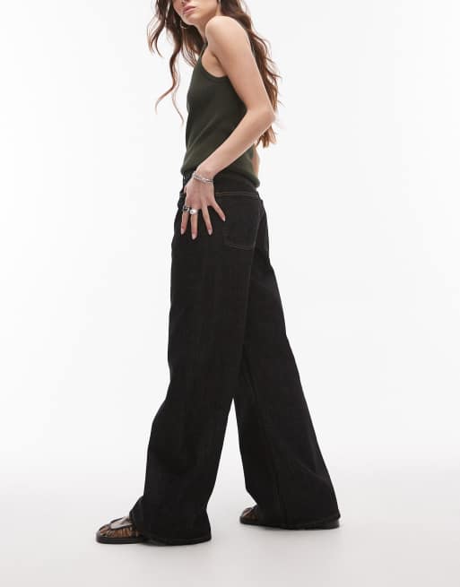 Vaqueros negro crudo de talle medio y pernera ancha Horizon de Topshop, 2 de 5