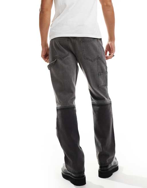 Vaqueros negro grisáceo con diseño estilo patchwork y bajos deshilachados de Liquor N Poker, 3 de 5