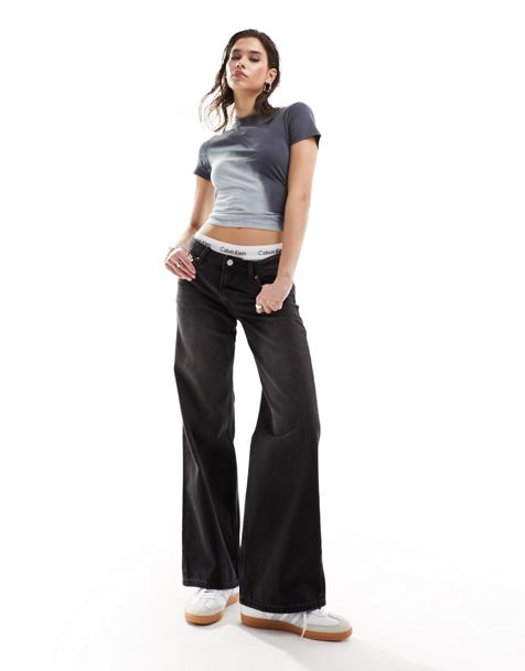 Pantalones de mezclilla holgados y cómodos de cintura alta para mujer,  pantalones rectos, jeans lavados (color azul cielo, talla: S)