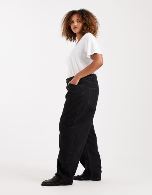 Vaqueros negro lavado de corte barrel slim de ASOS DESIGN Curve , 3 de 5