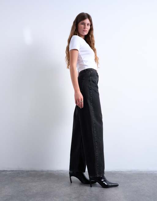 Vaqueros negro lavado de corte barrel y talle medio de Topshop, 3 de 7