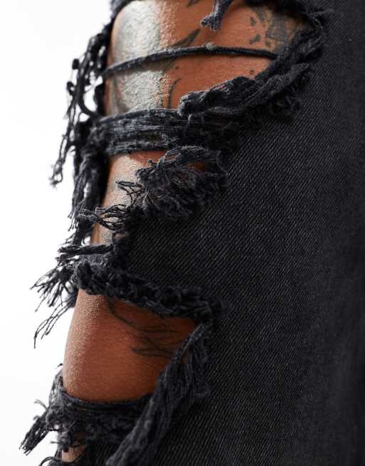 Vaqueros negro lavado de corte muy holgado con diseño muy rasgado de ASOS DESIGN, 2 de 5