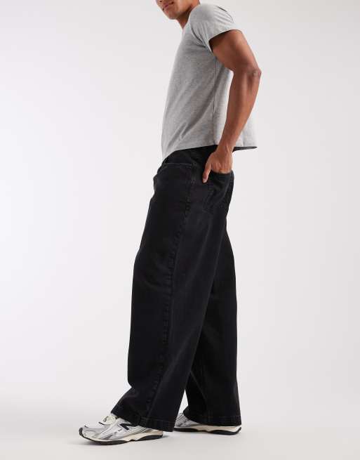 Vaqueros negro lavado de pernera ancha con pinzas de ASOS DESIGN, 3 de 5