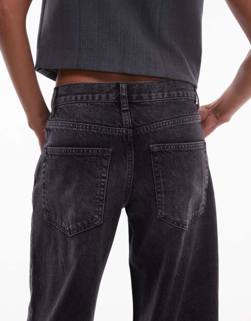 Vaqueros negro lavado de pernera ancha y talle medio Horizon de Topshop, 4 de 5