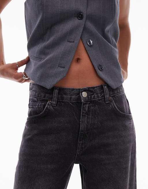 Vaqueros negro lavado de pernera ancha y talle medio Horizon de Topshop, 5 de 5