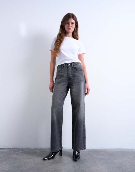 Vaqueros negro lavado de talle medio Column de Topshop, 2 de 7