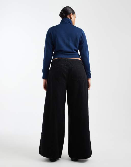 Vaqueros negro lavado de talle medio y pernera ancha Remy de Vero Moda Curve, 3 de 5